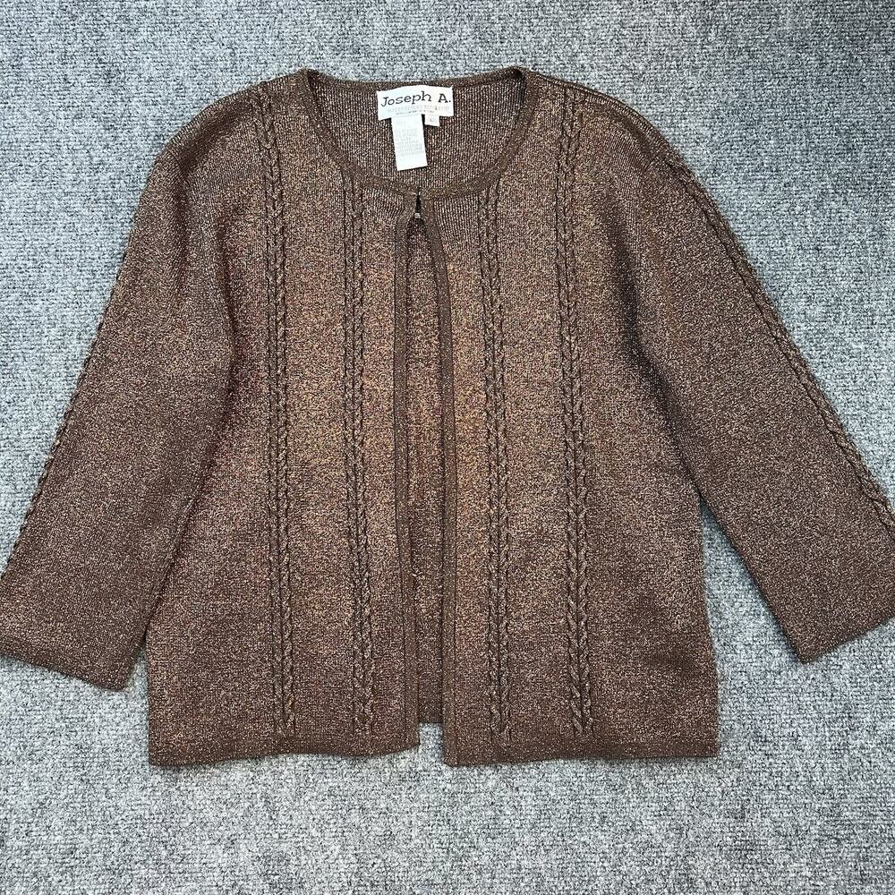 Vintage Joseph A Silk Metallic Bronze Open Front Cardigan Sweater L
